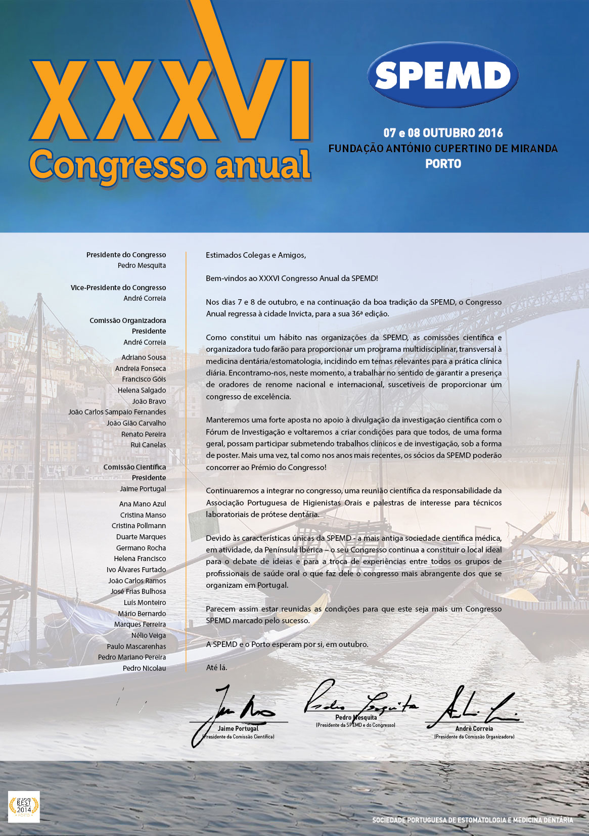 Carta Boas-Vindas Congresso SPEMD 2016